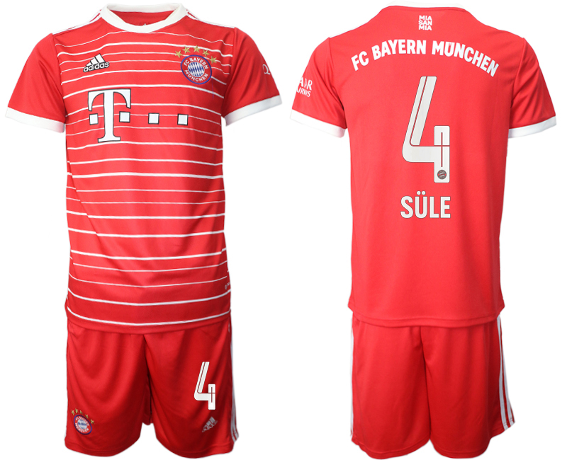 Men 2022-2023 Club Bayern Munich home Red #4 Adidas Soccer Jersey->bayern munich jersey->Soccer Club Jersey